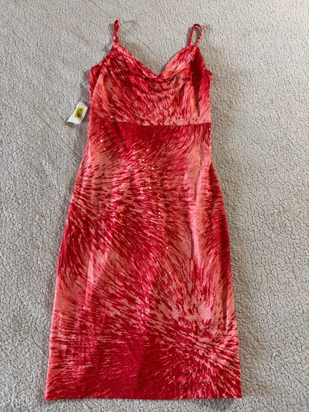 Ruby Rox Red Y2K Midi Slip Dress with Abstract Burst Medium